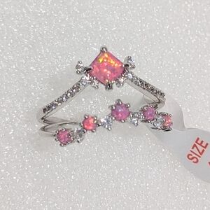 NWT Bomb Party Lovely LC Princess Cut Pink Fire Opal CZ Rhodium Plate Sz 10 Ring